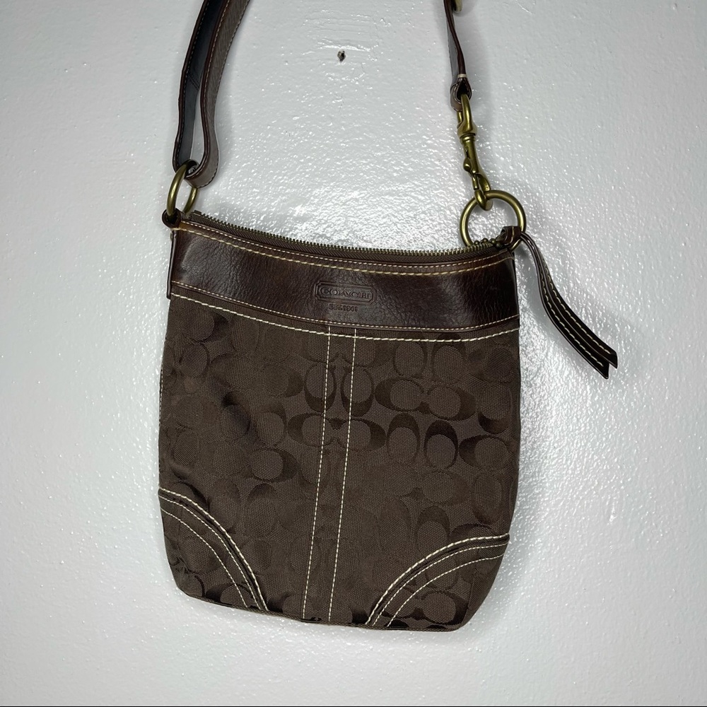 Coach Crossbody Dark Brown Canvas/Leather Hobo Bag